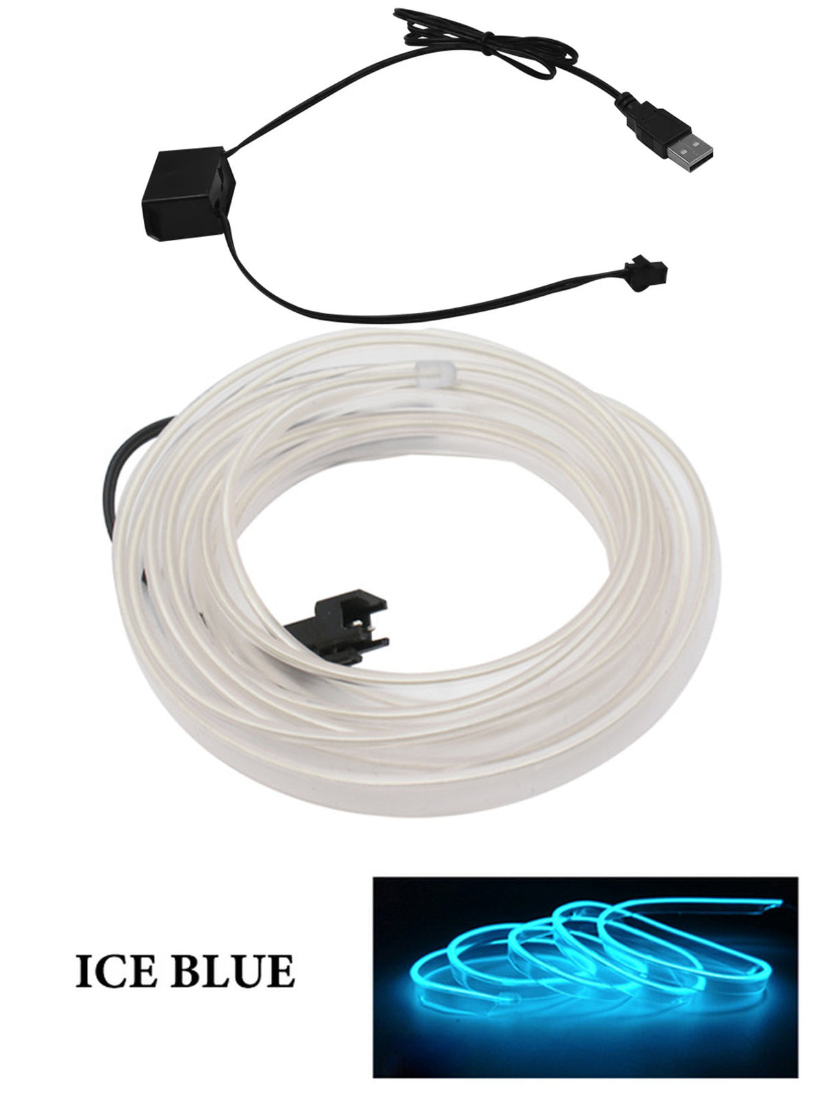 Car Interior LED Ambient Lights — USB Flexible Neon Strip, 5M, White