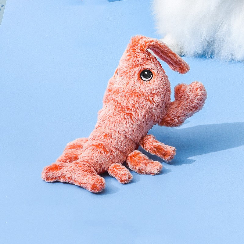 Pet Toys Electric Jumping Shrimp USB Charging Simulation Lobster Funny Cat Plush Pets Toy, Soft sewn on eyes version-About 32CM-USB