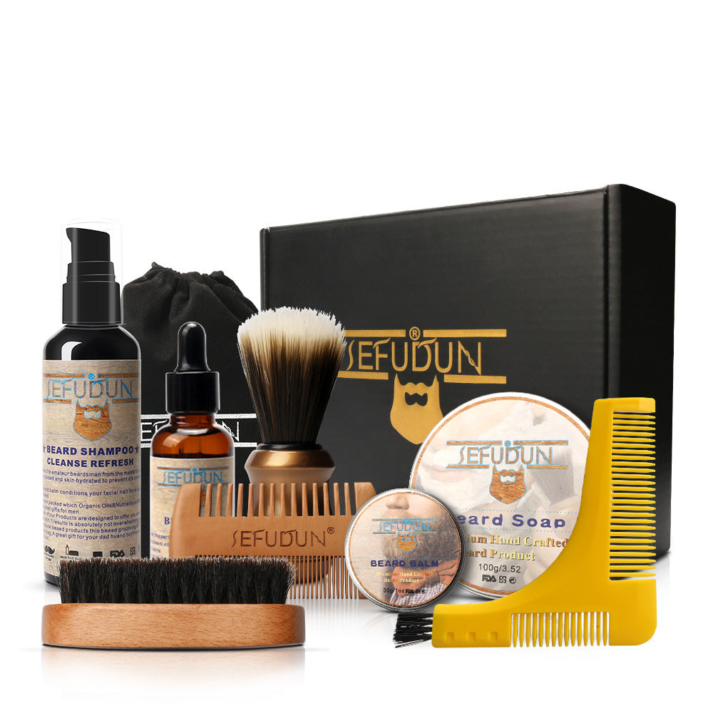 Men Barba Beard Kit Beard Care Set Styling Tool Styling Scissors Beard Oil Comb Moustache Balm Moisturizing Wax, Beard Set
