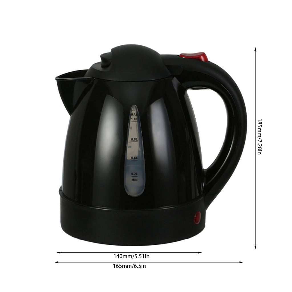 250W Portable Car Electric Kettle 1000ml Heated Water Tea Coffee Kettle Auto Shut Off For Road Trip Truck Black