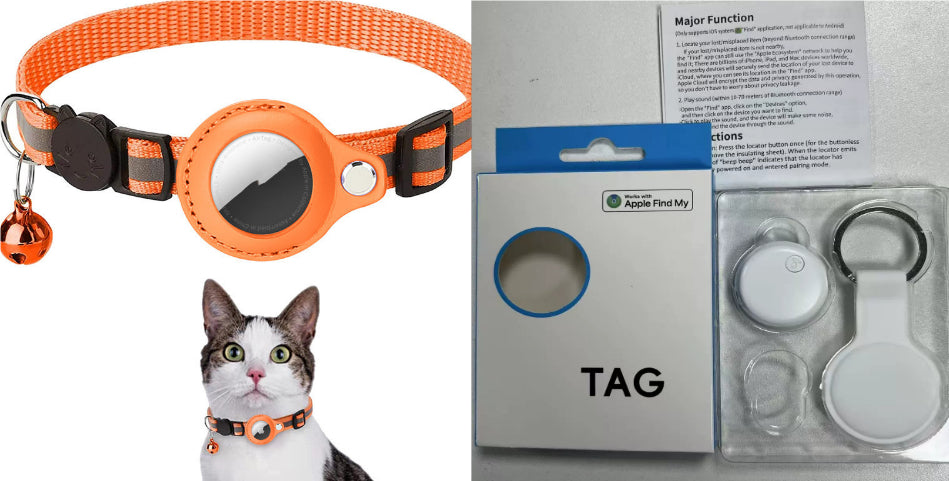 Reflective Collar Waterproof Holder Case For Airtag Air Tag Airtags Protective Cover Cat Dog Kitten Puppy Nylon Collar, Orange set1