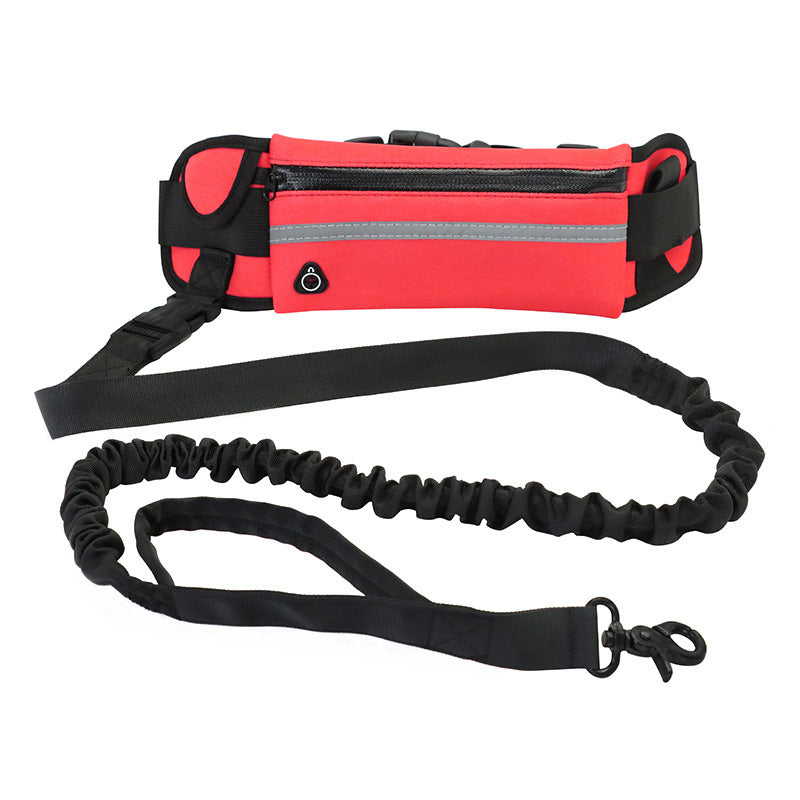Hands Free Dog Leash Pet Walking And Training Belt With Shock Absorbing Bungee Leash For Up To 180lbs Large Dogs Phone Pocket And Water Bottle Holder, Rose Red