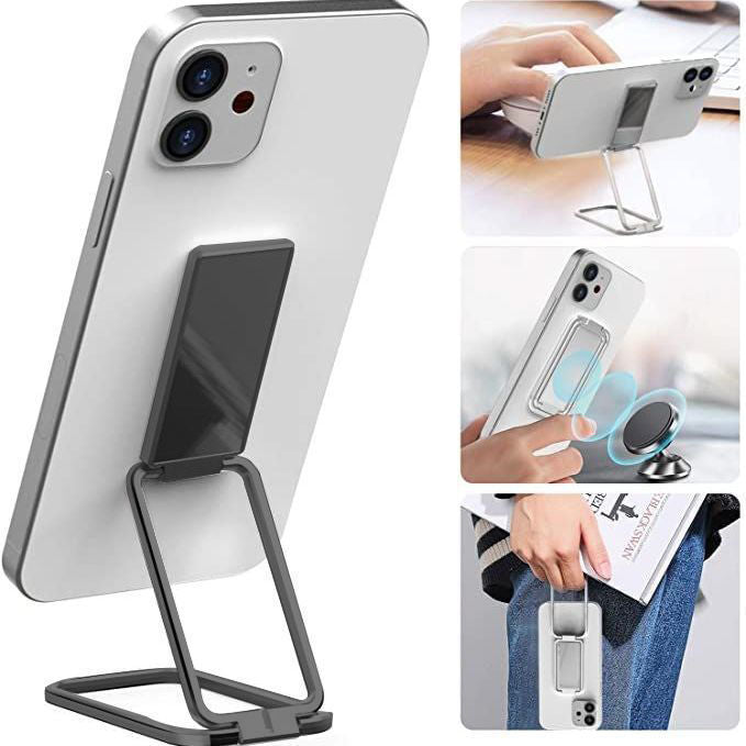 Foldable Mobile Phone Holder Ring Buckle Retractable Desktop CellPhone Stand Car Magnetic Bracket Office Accessories, A Black-Bagged