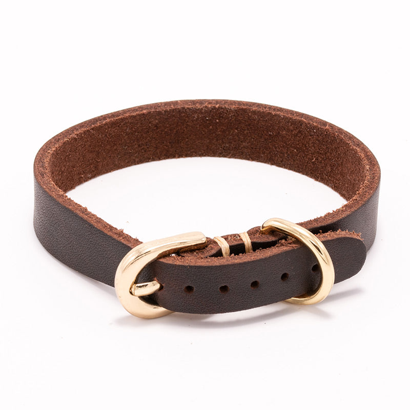 Real Cowhide Puppy Dog Collar, Brown-M