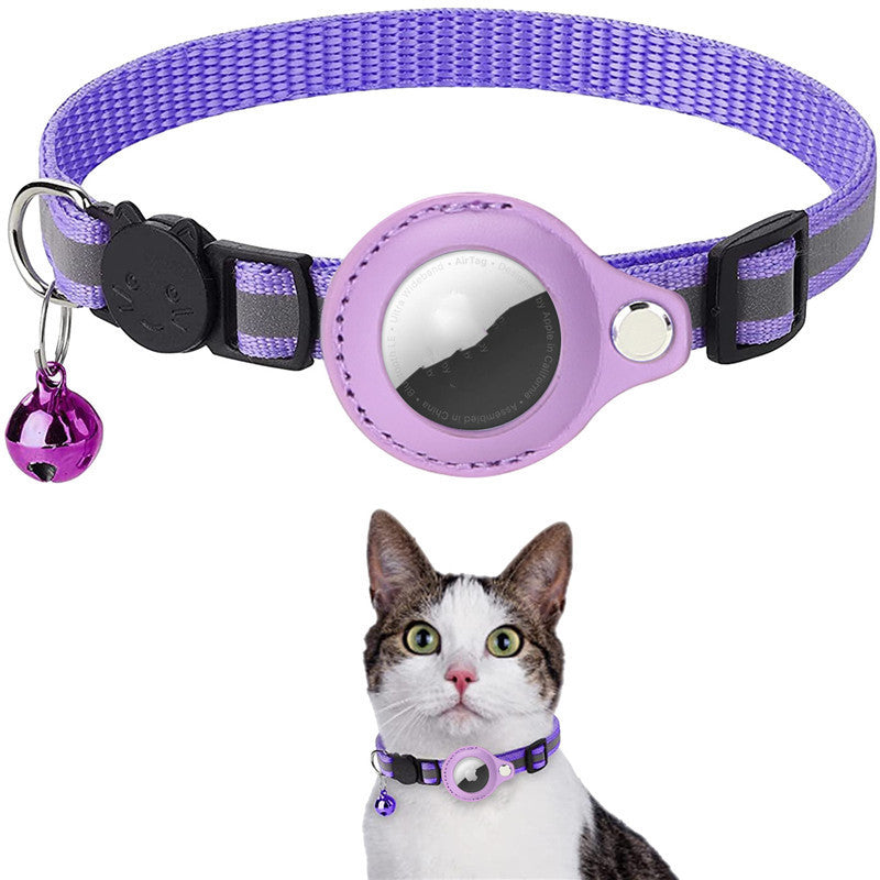 Reflective Collar Waterproof Holder Case For Airtag Air Tag Airtags Protective Cover Cat Dog Kitten Puppy Nylon Collar, Purple