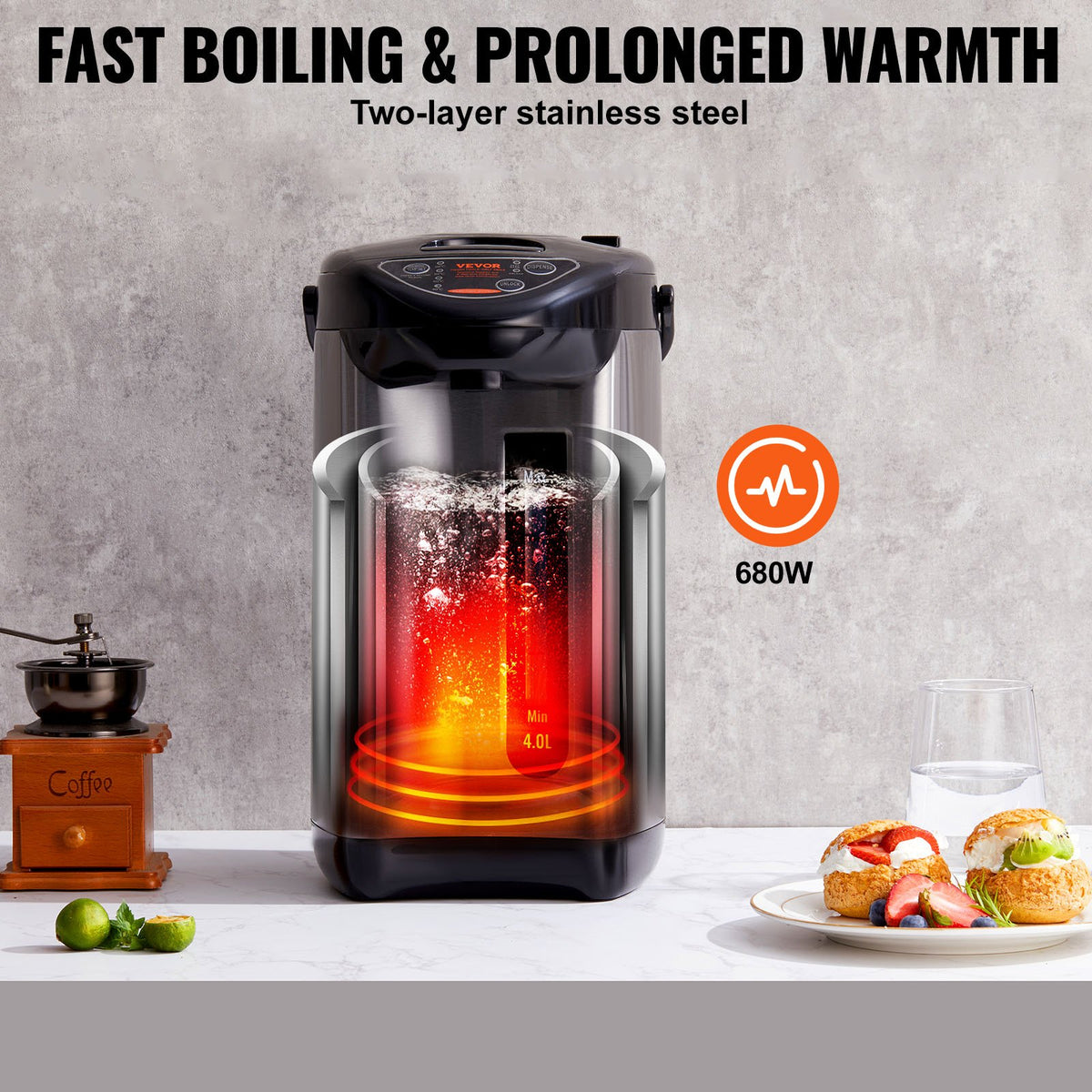 Hot Water Dispenser, Adjustable 4 Temperatures Water Boiler And Warmer, 304 Stainless Steel Countertop Water Heater, 3-Way Dispense For Tea, Coffee And Baby Formula, 3L/102 Oz